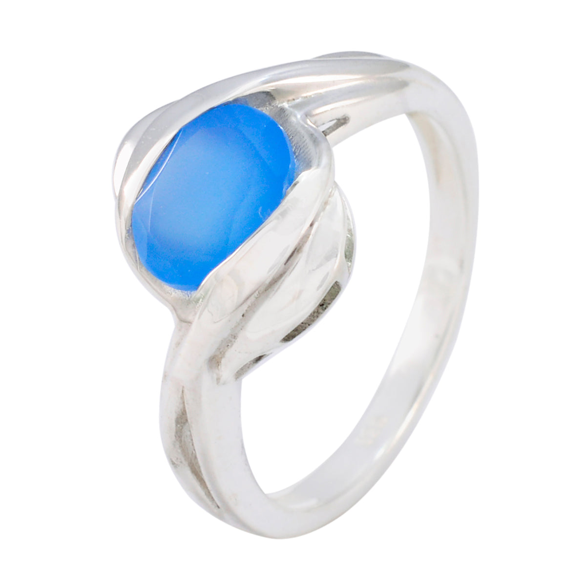 Anillo solitario de calcedonia azul en plata de ley 925 alemana con gemas azules, joyería tradicional diminuta. Imagen secundaria del producto