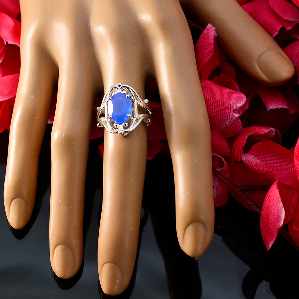 Blue Chalcedony Solitaire Indian 925 Silver Blue Gemstones Tiny Boho Ring Jewelry