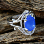 Blue Chalcedony Solitaire Indian 925 Silver Blue Gemstones Tiny Boho Ring Jewelry