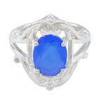 Blue Chalcedony Solitaire Indian 925 Silver Blue Gemstones Tiny Boho Ring Jewelry