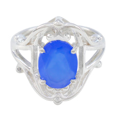 Blue Chalcedony Solitaire Indian 925 Silver Blue Gemstones Tiny Boho Ring Jewelry