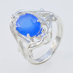Blue Chalcedony Solitaire Indian 925 Silver Blue Gemstones Tiny Boho Ring Jewelry