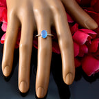 Blue Chalcedony Solitaire Korean 92.5 Silver Blue Gemstones Elegant  Feminine Ring Jewelry