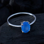 Blue Chalcedony Solitaire Korean 92.5 Silver Blue Gemstones Elegant  Feminine Ring Jewelry
