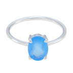Blue Chalcedony Solitaire Korean 92.5 Silver Blue Gemstones Elegant  Feminine Ring Jewelry