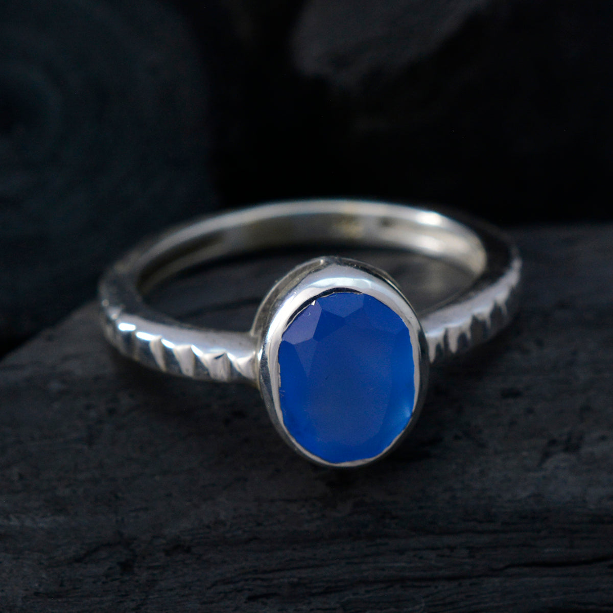 Blue Chalcedony Solitaire Russian 925 Silver Blue Gems Featherlight Artisan Ring Jewelry