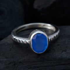 Blue Chalcedony Solitaire Russian 925 Silver Blue Gems Featherlight Artisan Ring Jewelry