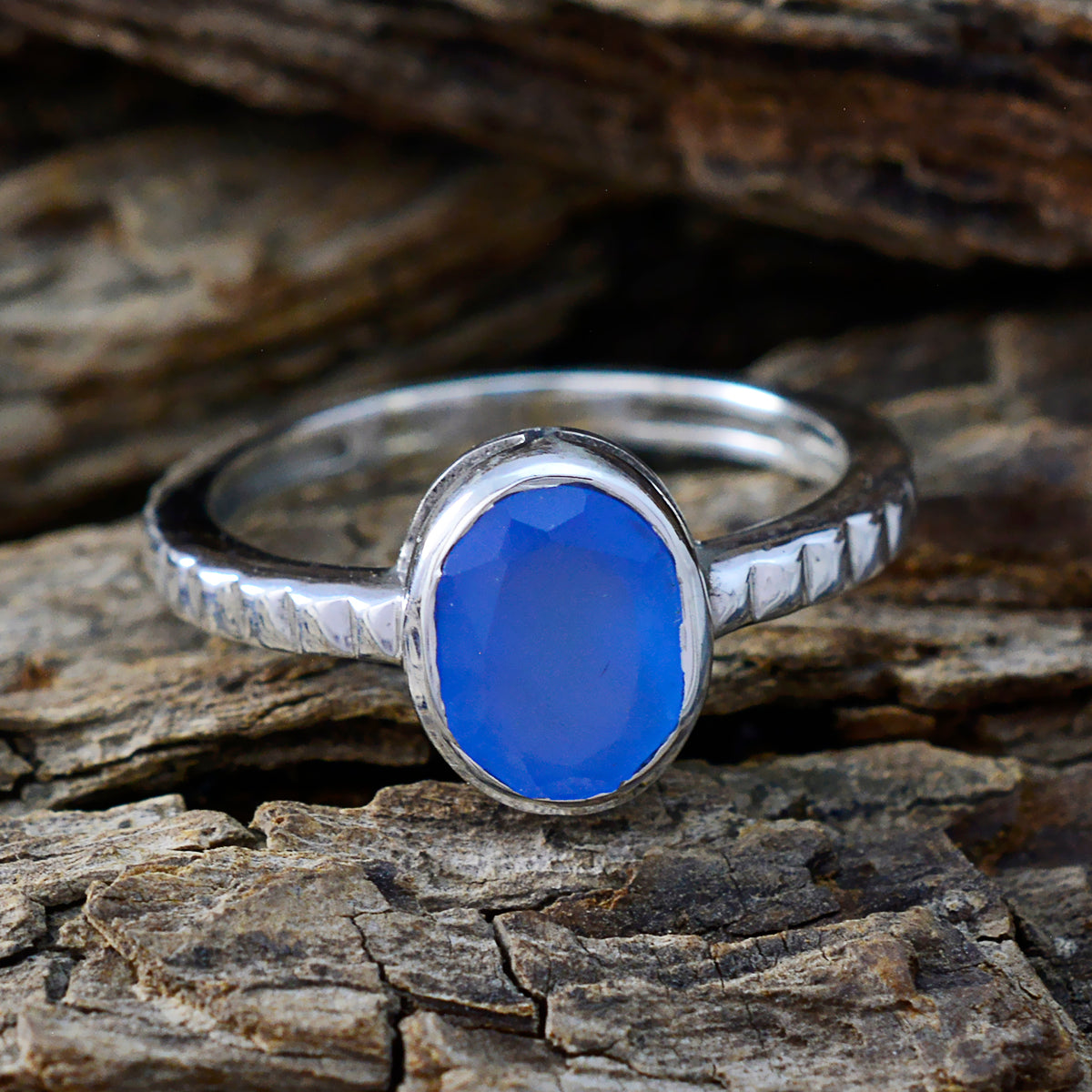 Blue Chalcedony Solitaire Russian 925 Silver Blue Gems Featherlight Artisan Ring Jewelry