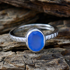Blue Chalcedony Solitaire Russian 925 Silver Blue Gems Featherlight Artisan Ring Jewelry