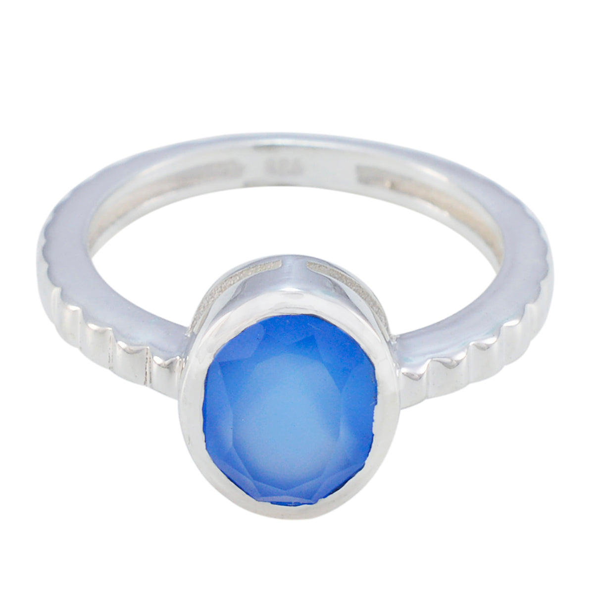 Blue Chalcedony Solitaire Russian 925 Silver Blue Gems Featherlight Artisan Ring Jewelry Image principale du produit