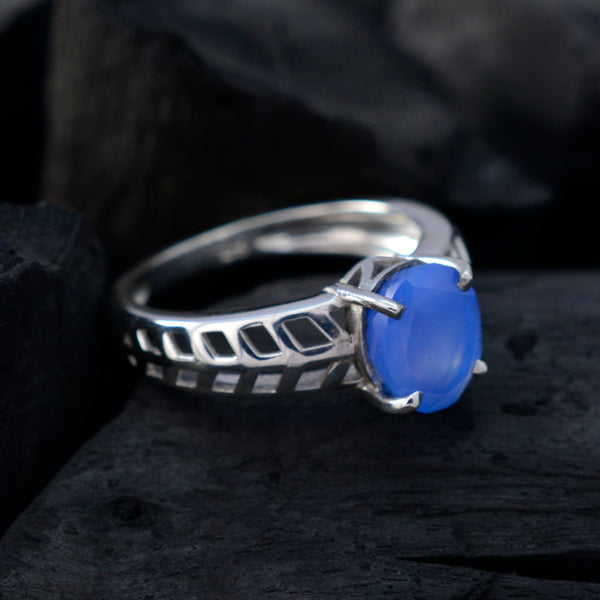 Blue Chalcedony Solitaire Turkish 92.5 Silver Blue Gemstone Whisper thin Contemporary Ring Jewellery