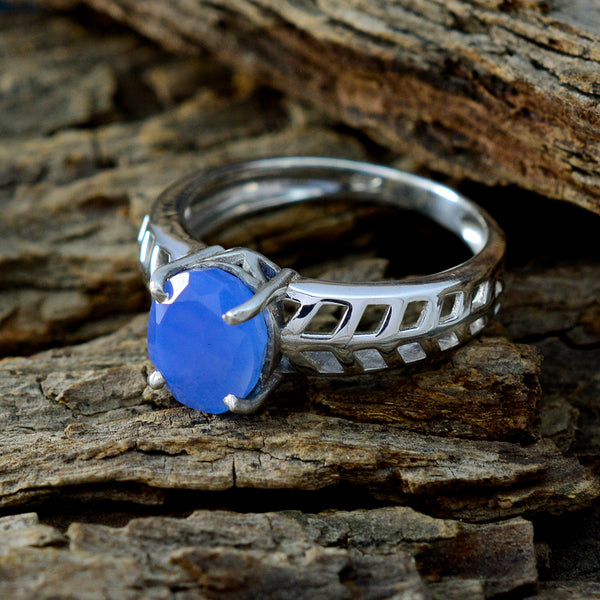 Blue Chalcedony Solitaire Turkish 92.5 Silver Blue Gemstone Whisper thin Contemporary Ring Jewellery