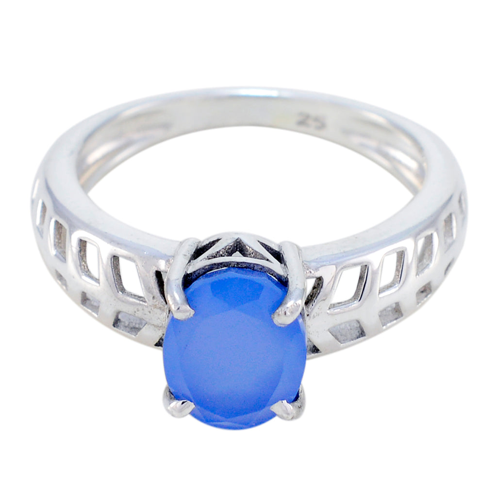 Blue Chalcedony Solitaire Turkish 92.5 Silver Blue Gemstone Whisper thin Contemporary Ring Jewellery