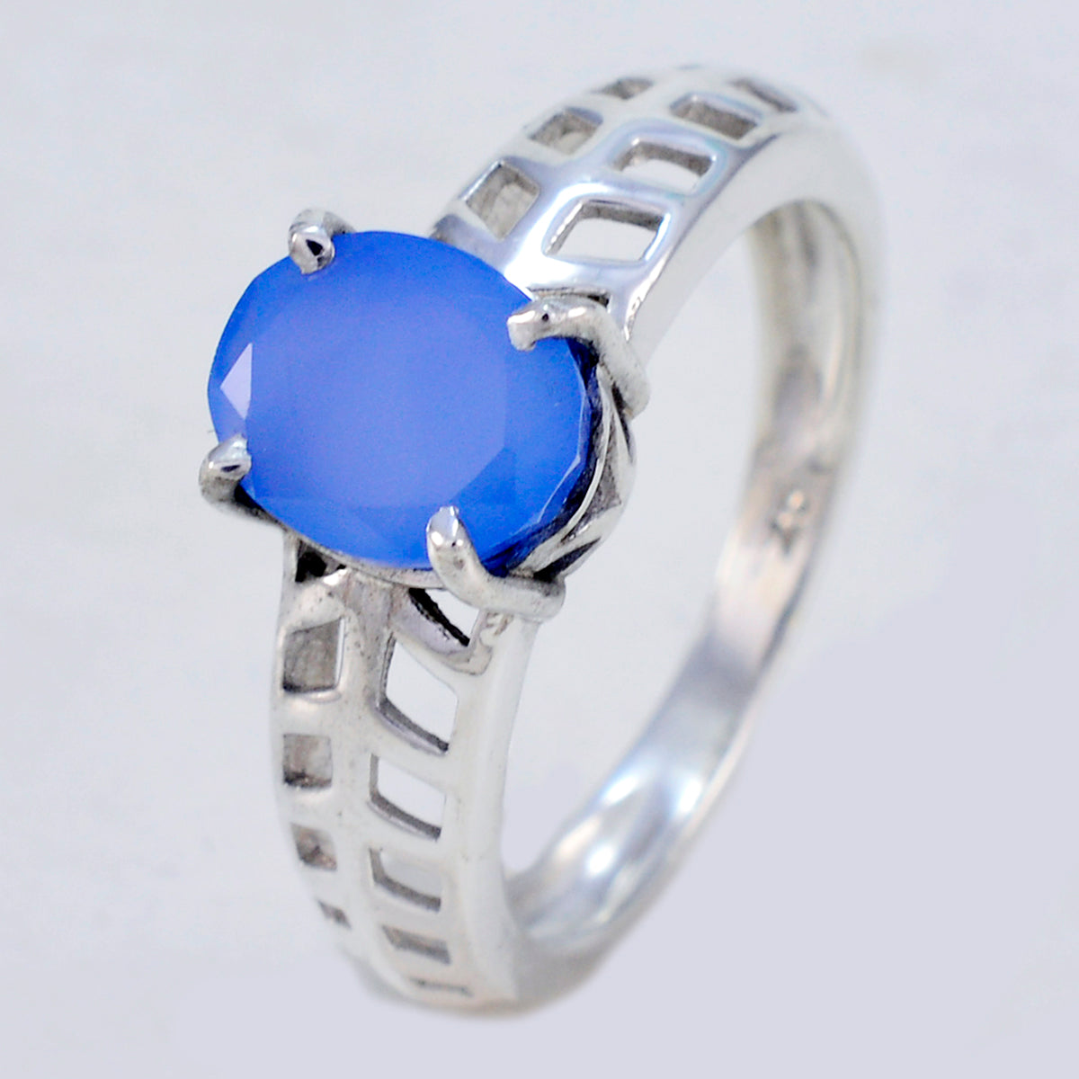 Blauwe chalcedoon solitaire Turks 92,5 zilver blauwe edelsteen fluisterdunne moderne ring sieraden Secundaire afbeelding
