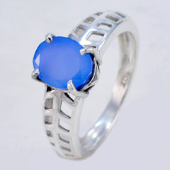 Blue Chalcedony Solitaire Turkish 92.5 Silver Blue Gemstone Whisper thin Contemporary Ring Jewellery