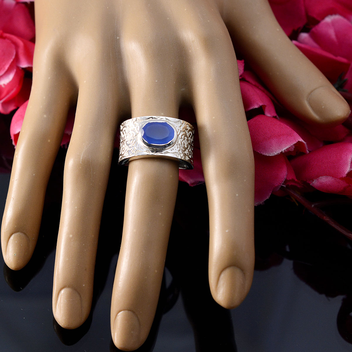 Blue Chalcedony Solitaire Russian 92.5 Silver Blue Gemstone Essential  Art Deco Ring Jewelry