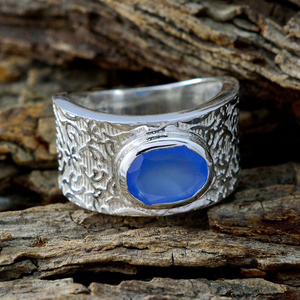 Blue Chalcedony Solitaire Russian 92.5 Silver Blue Gemstone Essential  Art Deco Ring Jewelry