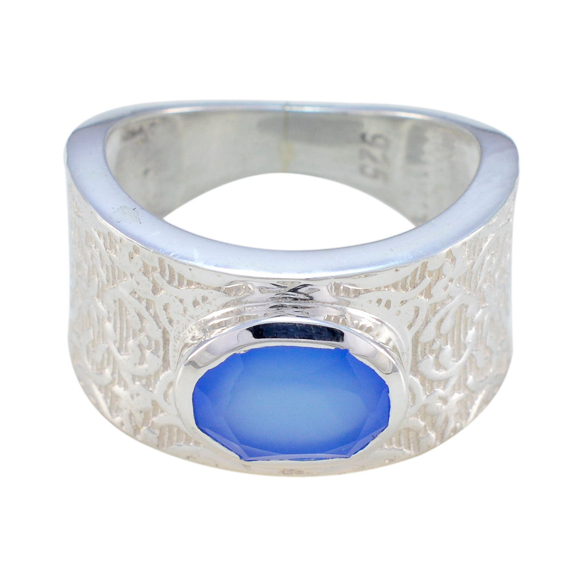 Blue Chalcedony Solitaire Russian 92.5 Silver Blue Gemstone Essential  Art Deco Ring Jewelry メイン画像