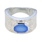 Blue Chalcedony Solitaire Russian 92.5 Silver Blue Gemstone Essential  Art Deco Ring Jewelry