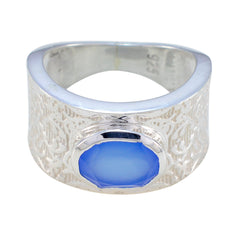 Blue Chalcedony Solitaire Russian 92.5 Silver Blue Gemstone Essential  Art Deco Ring Jewelry