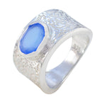 Blue Chalcedony Solitaire Russian 92.5 Silver Blue Gemstone Essential  Art Deco Ring Jewelry