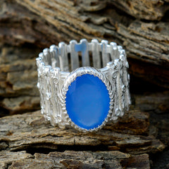 Blue Chalcedony Solitaire African 925 Sterling Silver Blue Gemstones Edgy Armor Band Jewelry