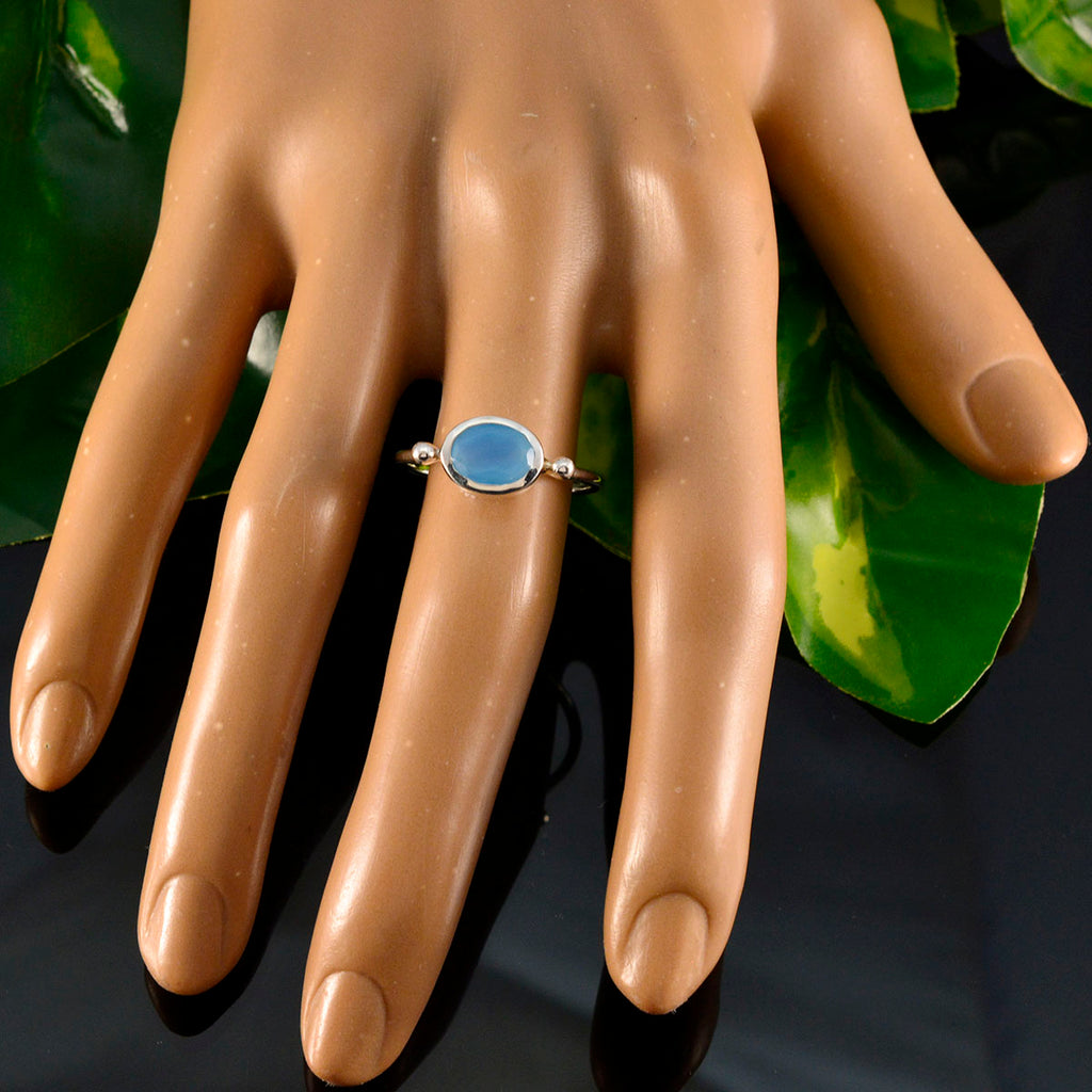 Blue Chalcedony Solitaire Korean 925 Sterling Silver Blue Gemstone Dainty Modern Ring Jewellery