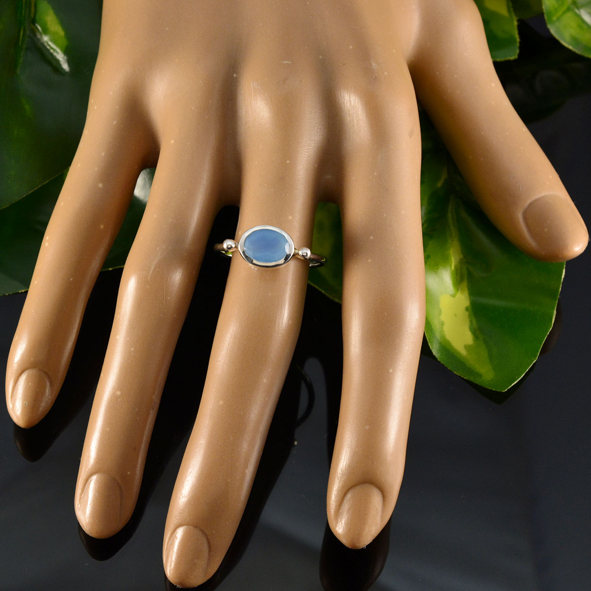 Blue Chalcedony Solitaire Korean 925 Sterling Silver Blue Gemstone Dainty Modern Ring Jewellery