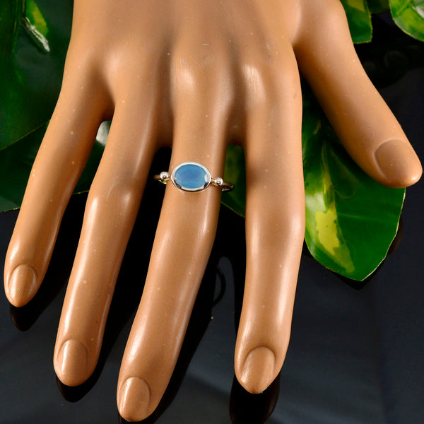 Blue Chalcedony Solitaire Korean 925 Sterling Silver Blue Gemstone Dainty Modern Ring Jewellery