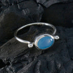 Blue Chalcedony Solitaire Korean 925 Sterling Silver Blue Gemstone Dainty Modern Ring Jewellery