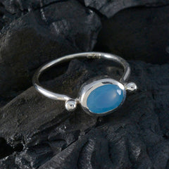 Blue Chalcedony Solitaire Korean 925 Sterling Silver Blue Gemstone Dainty Modern Ring Jewellery