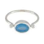 Blue Chalcedony Solitaire Korean 925 Sterling Silver Blue Gemstone Dainty Modern Ring Jewellery