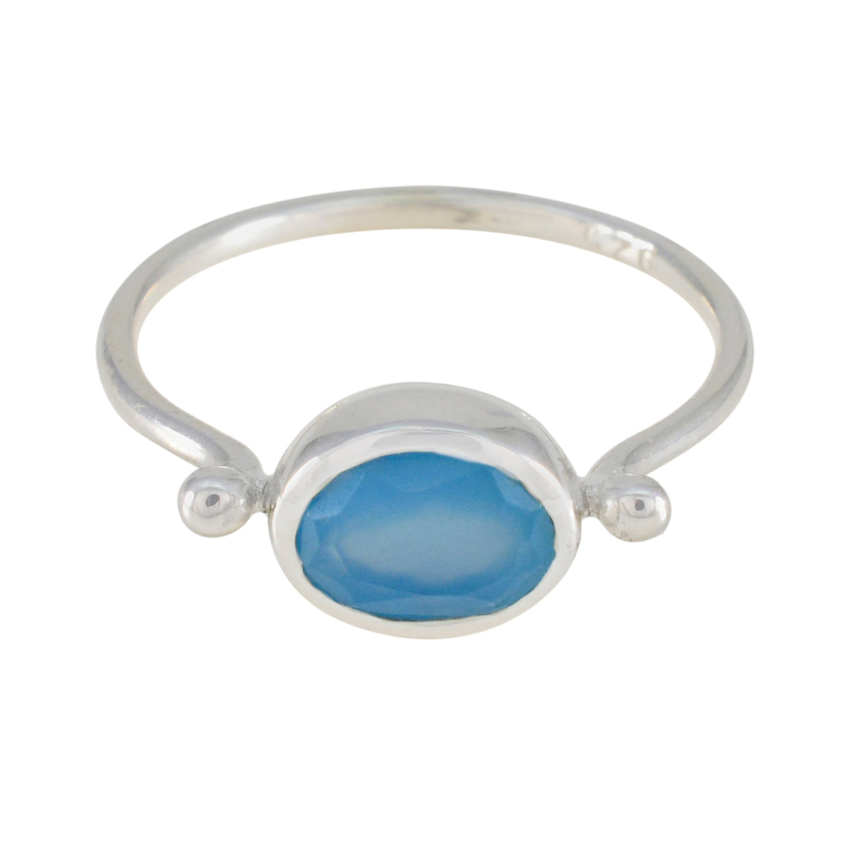 Blue Chalcedony Solitaire Korean 925 Sterling Silver Blue Gemstone Dainty Modern Ring Jewellery