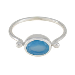 Blue Chalcedony Solitaire Korean 925 Sterling Silver Blue Gemstone Dainty Modern Ring Jewellery