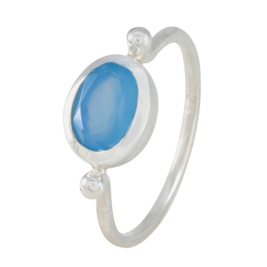 Blue Chalcedony Solitaire Korean 925 Sterling Silver Blue Gemstone Dainty Modern Ring Jewellery