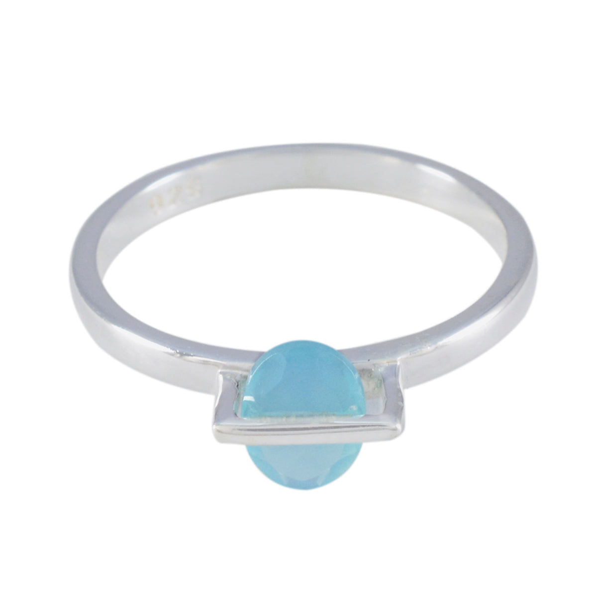 Blue Chalcedony Solitaire Japanese 925 Silver Blue Gemstone Delicate Graceful Ring Jewellery
