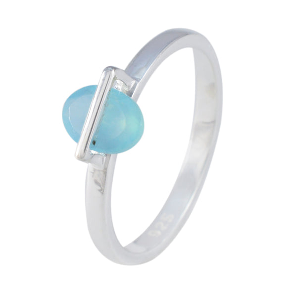 Blue Chalcedony Solitaire Japanese 925 Silver Blue Gemstone Delicate Graceful Ring Jewellery