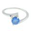 Blue Chalcedony Solitaire American 92.5 Silver Blue Gemstones Dainty Romantic Ring Jewellery
