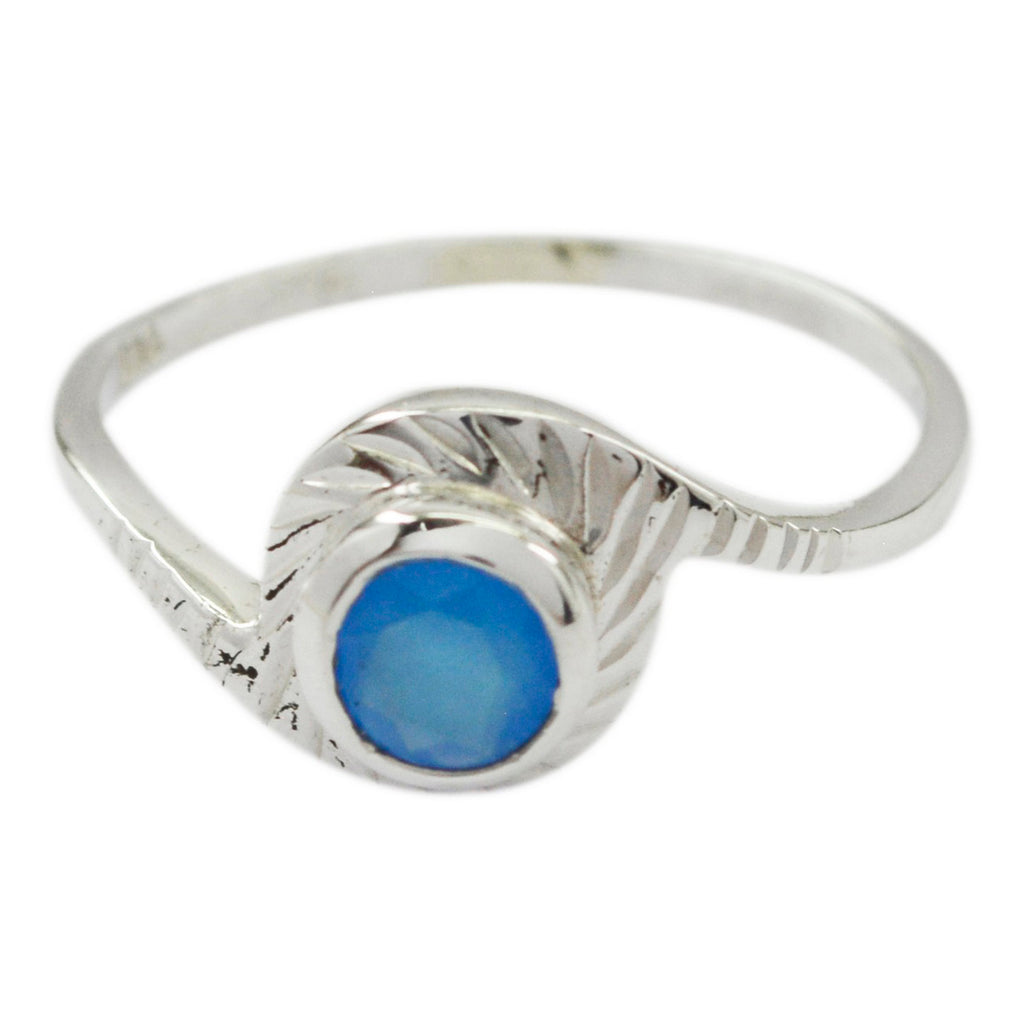 Blue Chalcedony Solitaire Japanese Sterling Silver Blue Gems Dainty Abstract Ring Jewelry