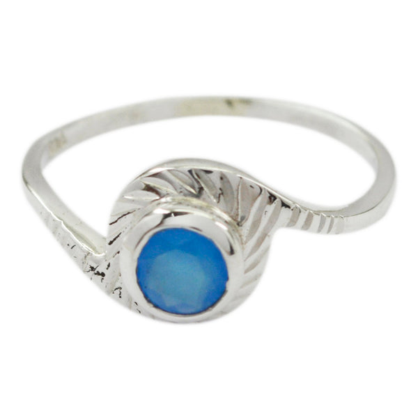 Blue Chalcedony Solitaire Japanese Sterling Silver Blue Gems Dainty Abstract Ring Jewelry