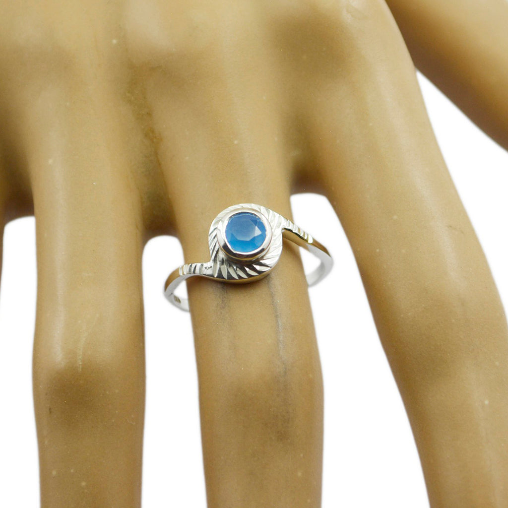 Blue Chalcedony Solitaire Japanese Sterling Silver Blue Gems Dainty Abstract Ring Jewelry