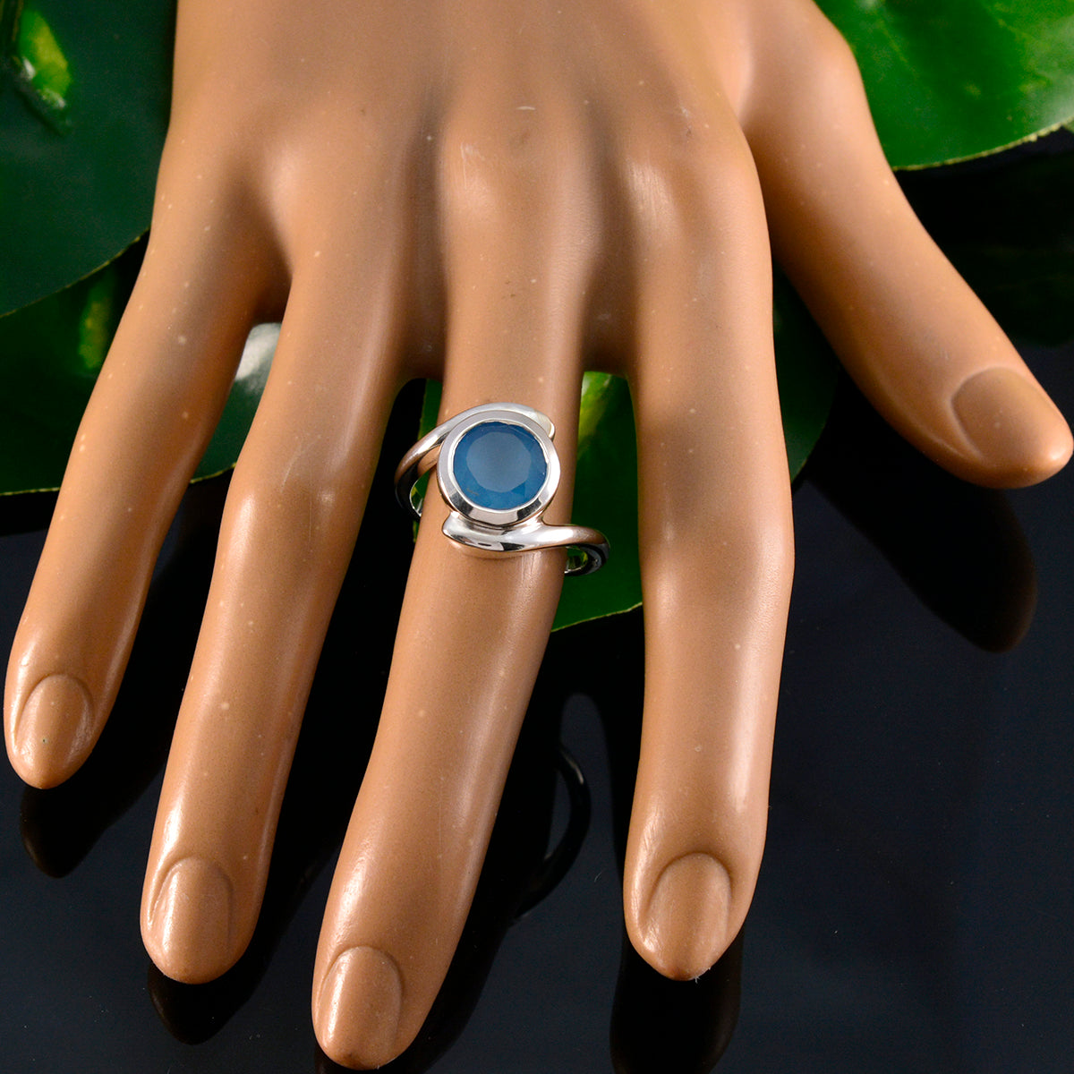 Blue Chalcedony Solitaire Egyptian Silver Blue Gems Eye catching Contemporary Ring Jewelry