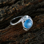 Blue Chalcedony Solitaire Egyptian Silver Blue Gems Eye catching Contemporary Ring Jewelry