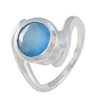 Blue Chalcedony Solitaire Egyptian Silver Blue Gems Eye catching Contemporary Ring Jewelry