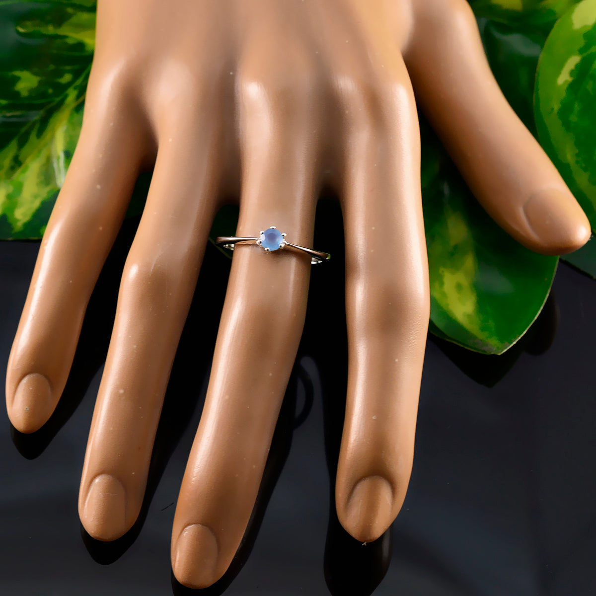 Blue Chalcedony Solitaire Japanese Silver Blue Gems Elegant  Feminine Ring Jewellery