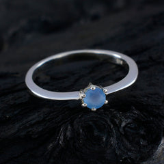Blue Chalcedony Solitaire Japanese Silver Blue Gems Elegant  Feminine Ring Jewellery