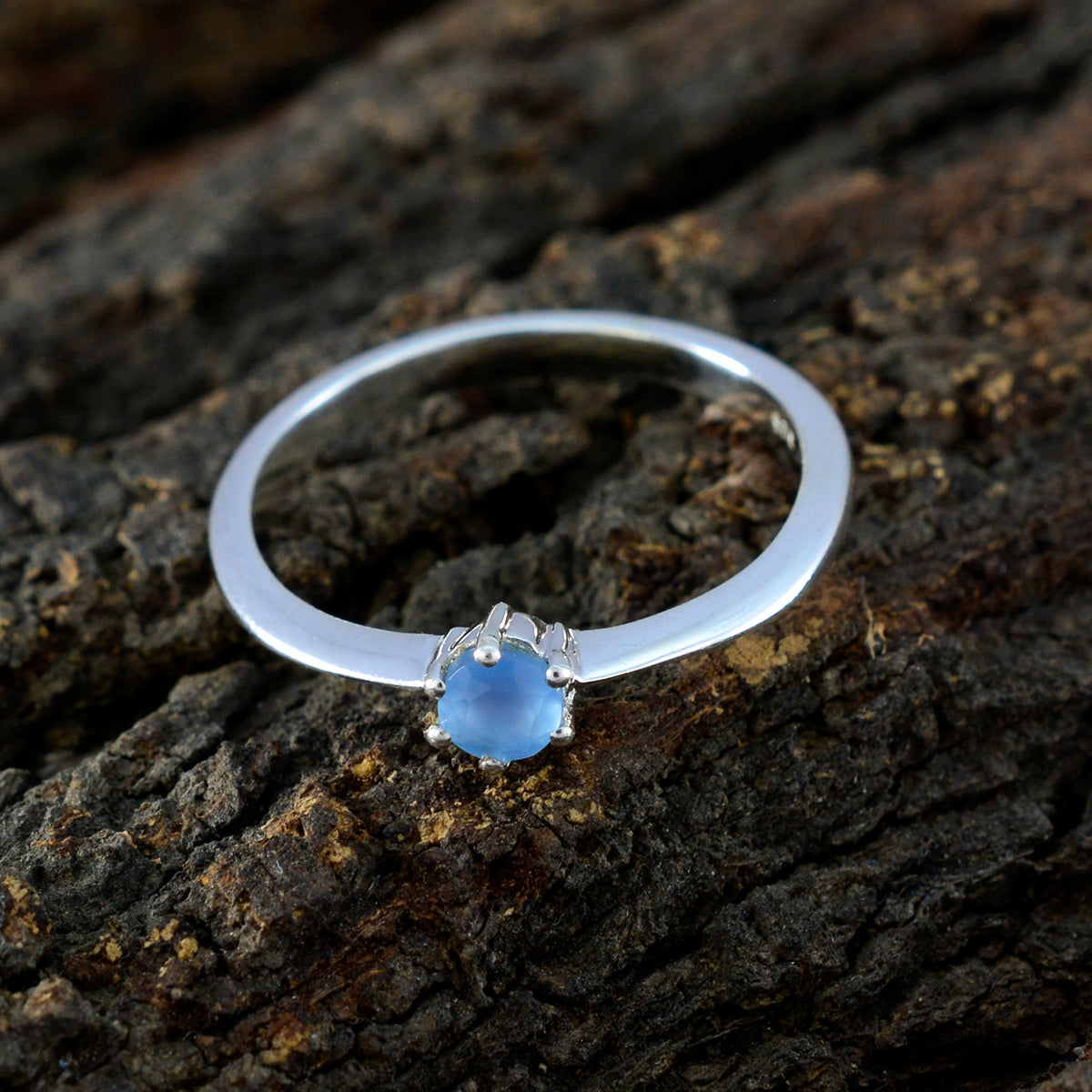 Blue Chalcedony Solitaire Japanese Silver Blue Gems Elegant  Feminine Ring Jewellery