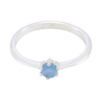 Blue Chalcedony Solitaire Japanese Silver Blue Gems Elegant  Feminine Ring Jewellery