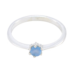 Blue Chalcedony Solitaire Japanese Silver Blue Gems Elegant  Feminine Ring Jewellery