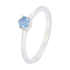 Blue Chalcedony Solitaire Japanese Silver Blue Gems Elegant  Feminine Ring Jewellery